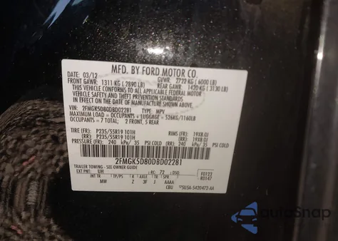 2013 Ford Flex Limited from USA, damaged, VIN 2FMGK5D80DBD02281